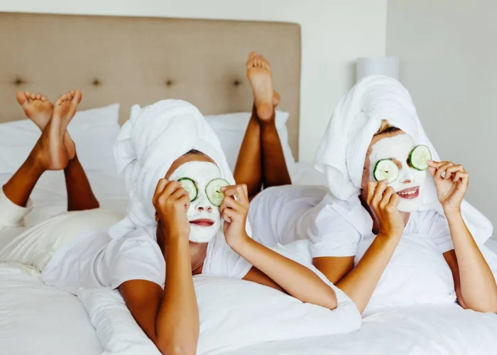 Two ladies are doing skin care routine